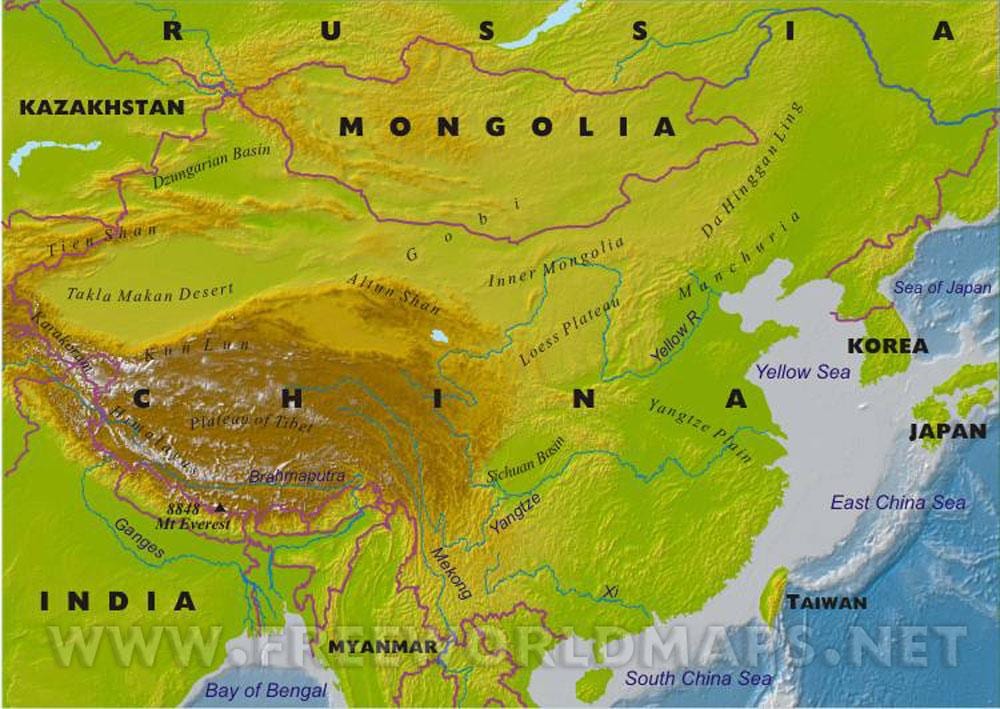 რუკა ჩინეთის გეოგრაფიული მახასიათებლები