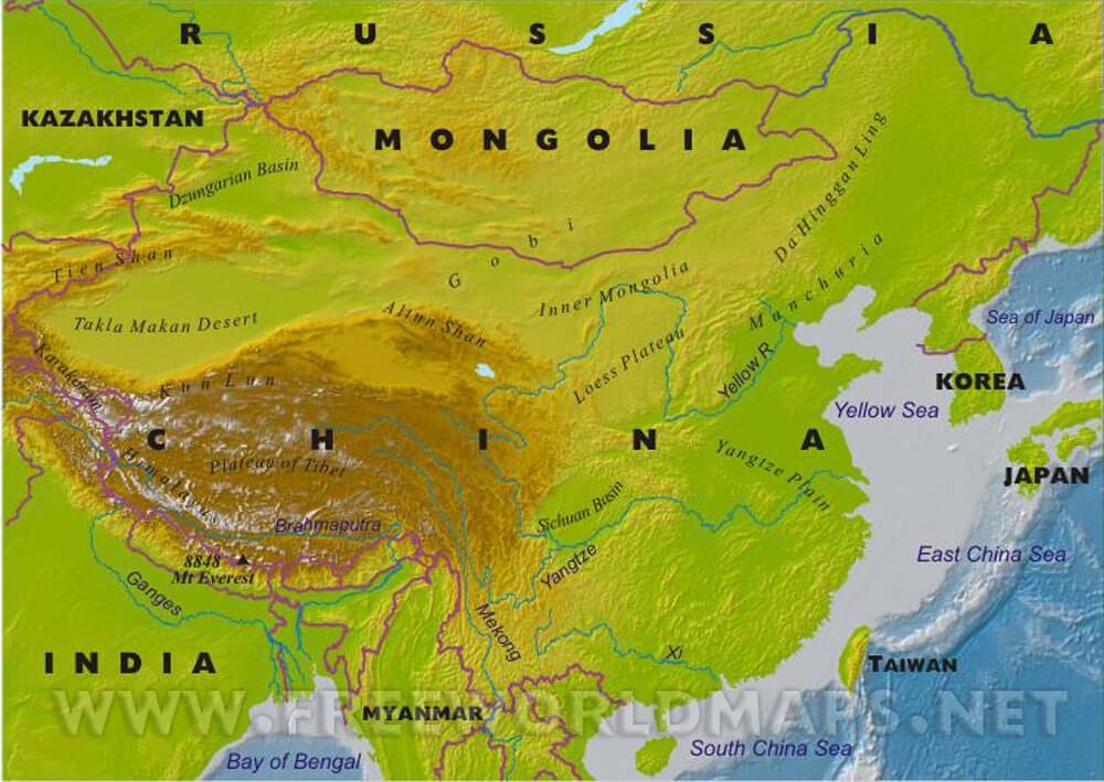 ჩინეთის ფიზიკური რუკა