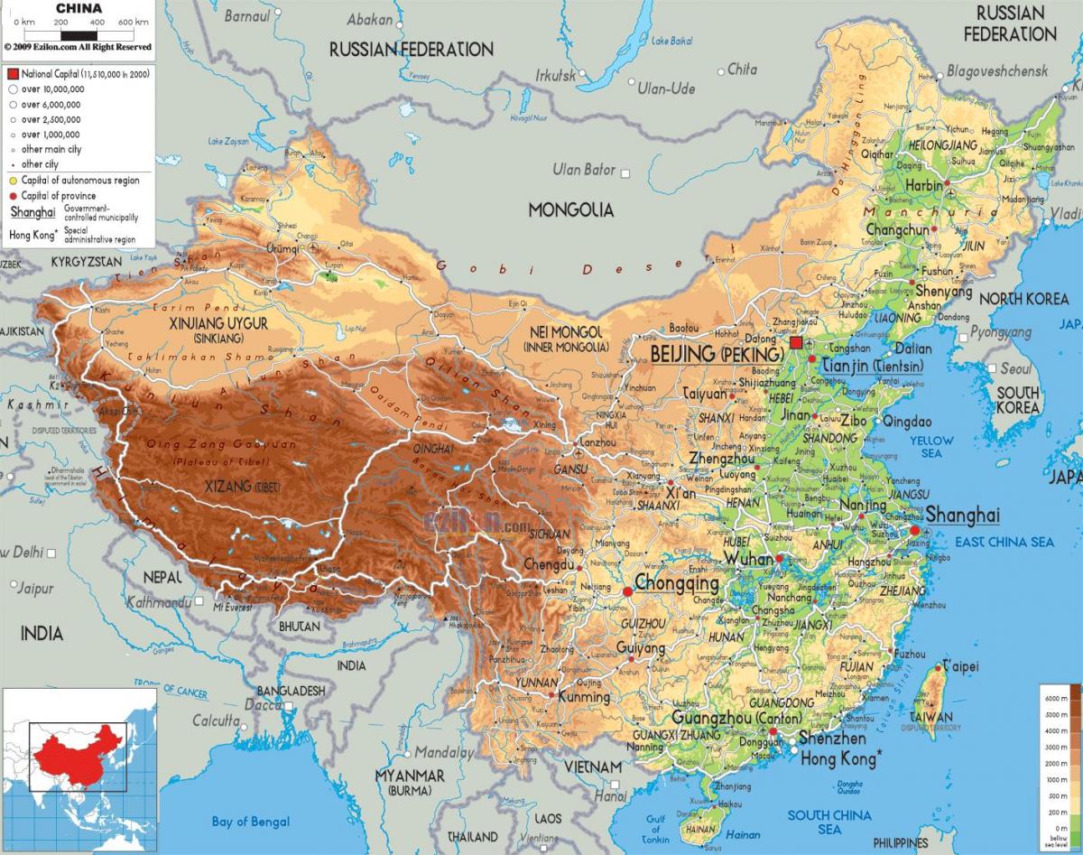 ფიზიკური რუკა, ჩინეთი