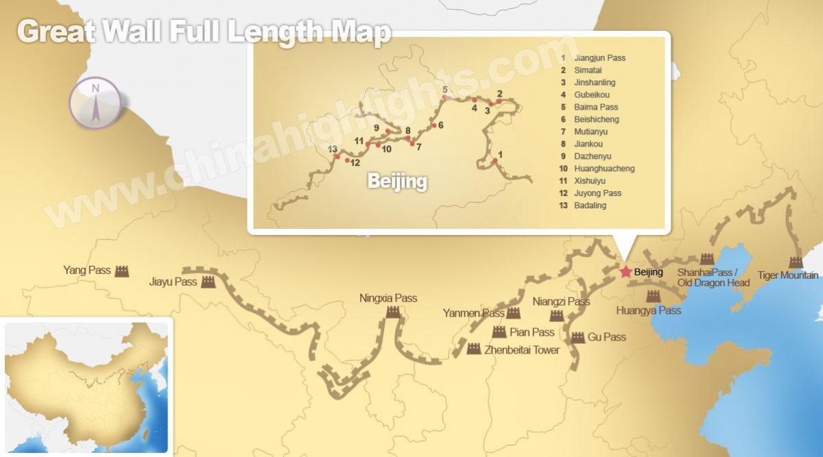 ჩინეთის დიდი კედელი რუკა